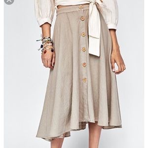 Zara linen button flare skirt